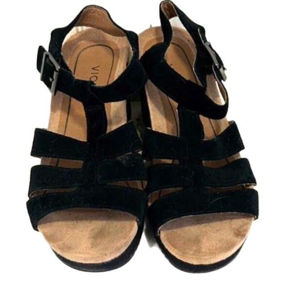 Vionic Black Suede Platform Wedge Sandal - Size 7 - Picture 3 of 8